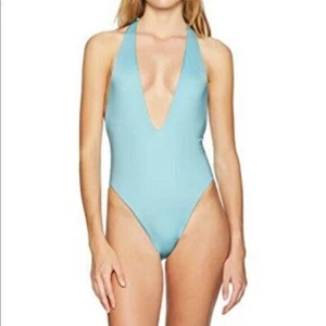 Bikini Lab Swim Suit Small 9800 Blue One Piece Plunge Halter Cutout New - Picture 1 of 9