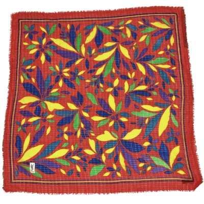 Bufanda floral multicolor vívida de lana Challis de colección de los años 80 Yves St. Laurent Foto 1 de 4