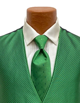 Men's Kelly Green Striped Tuxedo Vest with Tie Bow or Long Groom Prom Wedding - Image 1 of 3