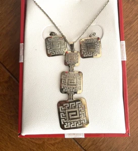 NEU Griechisch gebunden Gold & Sterlingsilber Set 18" Halskette & Ohrring Macy's $360 - Bild 1 von 7