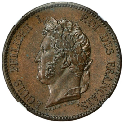 French Colonies 5 Centimes 1839-A Louis Philippe I NGC MS63BN  - Image 1 of 4