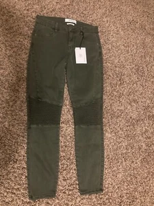 Pistola Moto Audrey Ribbed Knee Olive Green Denim Skinny Jeans 26 Eden Wash NEU - Bild 1 von 3