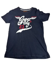 Superdry Size M Dark Blue Short Sleeve Shirt Front Design Good Condition - Picture 1 of 4
