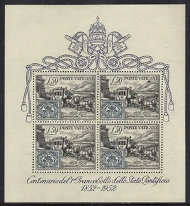 Vatikanstadt 1952 155a Postkutsche Blatt ss NH - rechts beschnitten - kostenloser Versand USA - Bild 1 von 1