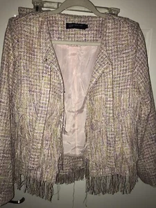 Jones New York Womens Suit Jacket Skirt Light Pink White SIZE Large, fringe - Picture 1 of 12