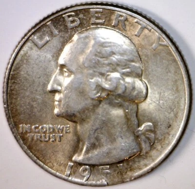 1951s ERROR CLIPPED Washington SILVER Quarter NICE CH AU Coin Clip LOT #1   NR - Image 1 of 4