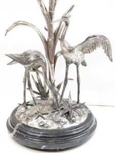 Antique Figural Crane / Heron Silver Plated on Bronze Table Lamp Signed S. Agudo - Picture 1 of 9