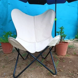 Vintage Upcycled White Canvas Butterfly Chair Relax Lounge Accent Chair Home - Picture 1 of 11