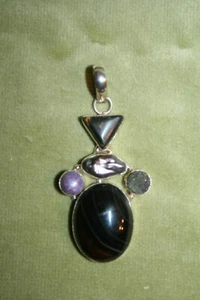 Beautiful Modern Mixed Stone Sterling Silver Pendant (314) - Picture 1 of 8