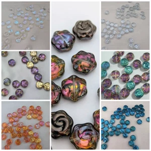 10 Glass Rose Beads, 10mm x 4mm, Or 15 x 6mm, Choose Your Colour, Pack Of 10 - Picture 1 of 15