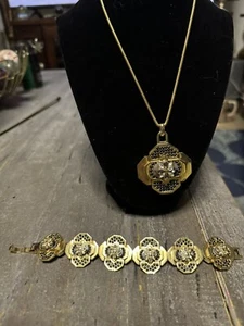 Ann Taylor Necklace And Bracelet Set embellished with black and clear rhinestone - Picture 1 of 9