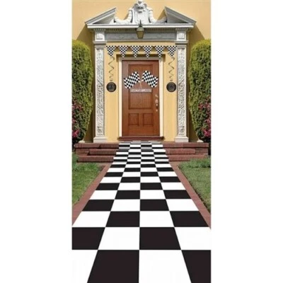 Alfombra corredor de pasillo de poliéster a cuadros blanco y negro 24" x 10'  Foto 1 de 3