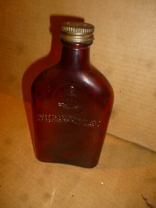 Antiker Spiritus Whiskey Bernstein Flachmann Flasche v Verschluss. 7" - Bild 1 von 7