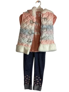Little Lass 3 Pc Set Girls size  4  Blue  Leggings with hearts pink/silver - Picture 1 of 4