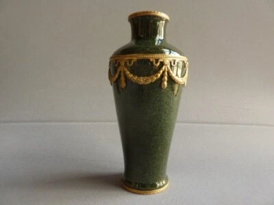 SUPERBE VASE ANCIEN EN FAIENCE DE SEVRES IMITATION PORPHYRE CERCLE DE BRONZE - Photo 1/4