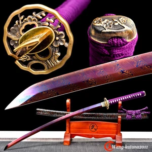 Espada samurai japonesa afilada de acero doblada Damasco roja y azul Katana púrpura de 40"" - Imagen 1 de 12