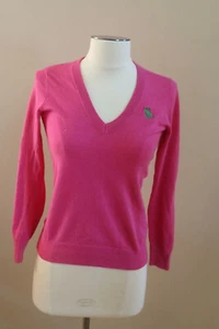 * ABERCROMBIE KIDS * SUÉTER ROSA CON LOGO CUELLO EN V ~ USADO EN EXCELENTE ESTADO ~ L - Imagen 1 de 3