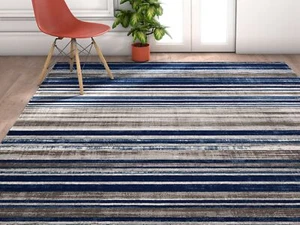 Well Woven Amba Signature Modern Distressed Geo Stripes Blue Area Rug 3'11" x... - Picture 1 of 3