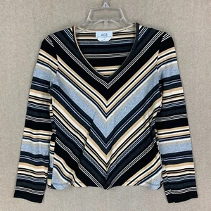 AGB Byer Sweater M Womens Striped V Neck Pullover Long Sleeve Knit - Picture 1 of 10