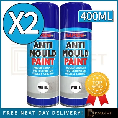 2 x ANTI MOULD SPRAY PAINT 400ML FOR WALLS CEILING PROTECTION METAL WOOD PLASTIC - Image 1 of 4