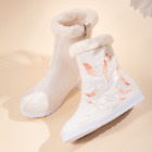 Women Warm Ethnic Boots Fleece Lined Mid Calf Fox Pattern Flat Heel Thick Winter