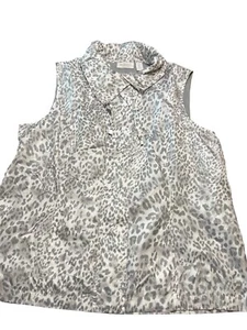Chicos Weekends Sleeveless Animal Print Vest White Gray Full Zip Size 2 M 12 - Picture 1 of 5