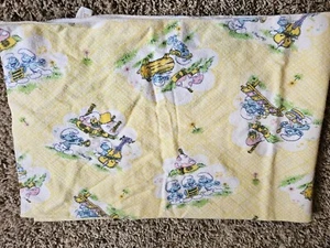 VTG Smurfs Musical Parade 80s Flannel Receiving Swaddle Blanket Smurfette - Picture 1 of 4