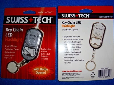 SWISS TECH KEY CHAIN LED FLASHLIGHT  NEW  PUSHBUTTON CONTROL  WITH BOTTLE OPENER - Image 1 of 4