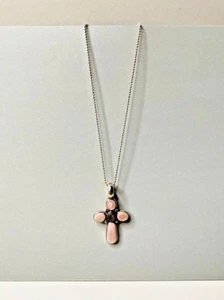 Navajo Cross Necklace 925 Silver Pink Muscle Native American - Picture 1 of 17