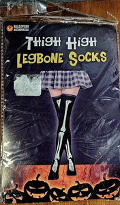 Thigh High Leg bone Socks Halloween Accessories Adult Black & White - Foto 1 di 3
