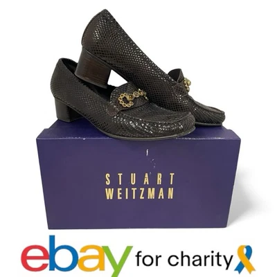 Mocasines Stuart Weitzman Talla 9.5 Marrón Piel de Serpiente Texturizada Tacón Grueso Foto 1 de 4