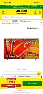 Sony K75XR70 75" BRAVIA 7 XR Processor Mini LED 4K HDR (Brand New Top Spec) - Picture 1 of 14