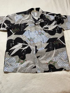 1960’s 70’s LAUHALA MADE IN HAWAII Vintage Aloha Shirt Japanese Theme Herren XL - Bild 1 von 9