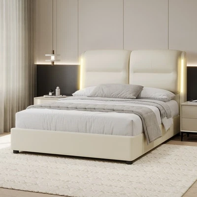 Cama plataforma hidráulica estofada queen size com armazenamento elevatório e sensor LE - Imagem 1 de 4