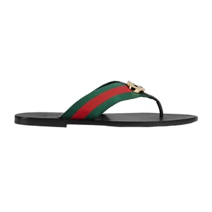 GUCCI Men's Black With Web Thong Sandals New & Authentic - Picture 1 of 5