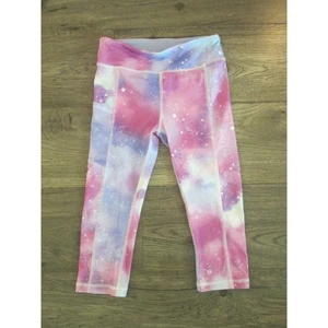 Girls Capri Leggings Kids Size 8 Athletic Pants Purple Pink Tie Dye Galaxy Stars - Picture 1 of 5