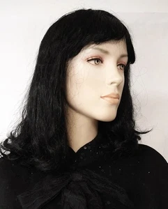 Banged Pageboy Black Wig w/ Bang Lacey Costume Medium Long - Picture 1 of 4