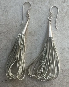 Vintage Navajo 925 Sterling Silver Multi Strands Liquid Dangle Earrings - Picture 1 of 4
