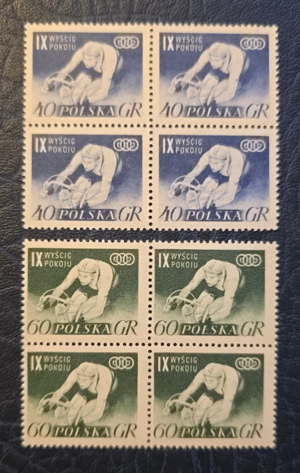 POLAND POLSKA 1956 VF MNH CYCLING BICYCLE SPORT. nice block of 4 — 第 1/1 张图片