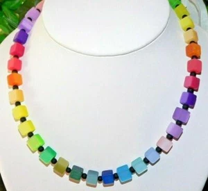 Necklace Cube Polaris Cube Chain Red Green Blue Yellow Multi-Color Colorful 098R - Picture 1 of 8