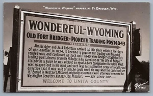 Greetings WONDERFUL WYOMING MARKER AT FT. BRIDGER Wyoming RPPC D1 - Picture 1 of 2