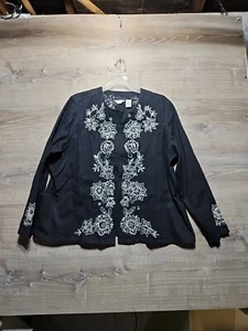 Laura Ashley Womens Black and White Floral Embroidered With Gems Long Sleeve 2XL - Picture 1 of 13