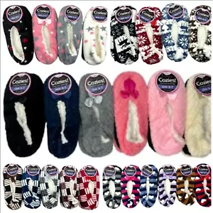 3 PAIRS LADIES COSY SHERPA FLEECE SLIPPERS BOOTS BED SOCKS WARM NON-SKID UK 4-7 - Picture 1 of 6