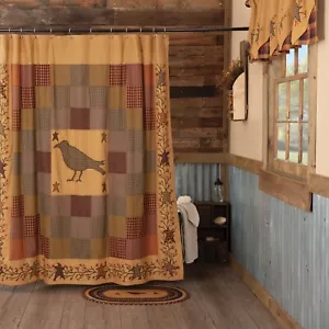 Heritage Farms Applique Corvo e Stella TENDA DOCCIA 72X72 Tessuto 100% Cotone - Foto 1 di 6