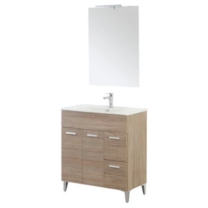 MOBILE BAGNO CON LAVABO E SPECCHIO 2 ANTE + 2 CASSETTI L:80cm ROVERE LINEA GRETA - Foto 1 di 5