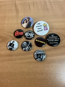 Collection Of 9 Pop Culture Pins Princess Peach Oscar Wilde AC DC Bowie - Picture 1 of 6