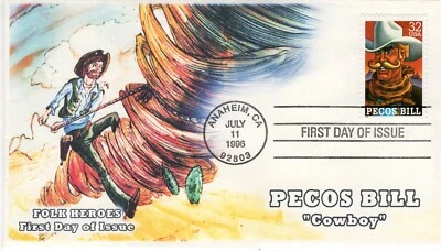 AO-3083-8, 1996, Folk Heroes,  Complete Set, Add On Cachet ,First Day Cover, - Image 1 of 4