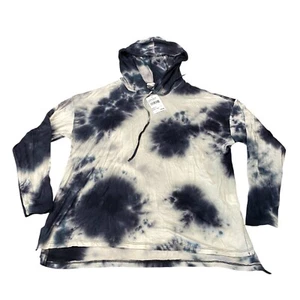 Lush Hoodie Women's Small White Blue Tie Dye Stretch High Low Slit Drawstring - Picture 1 of 12