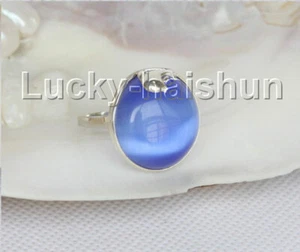 AAA Natur Delfin 21mm Marineblau Katzenaugen Stein Ringe 925 Silber 8# J11085 - Bild 1 von 3