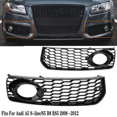 Honeycomb Fog Light Grille Cover For Audi S5 B8 Coupe A5 S-Line 08-12 RS5 Style - Image 1 of 4